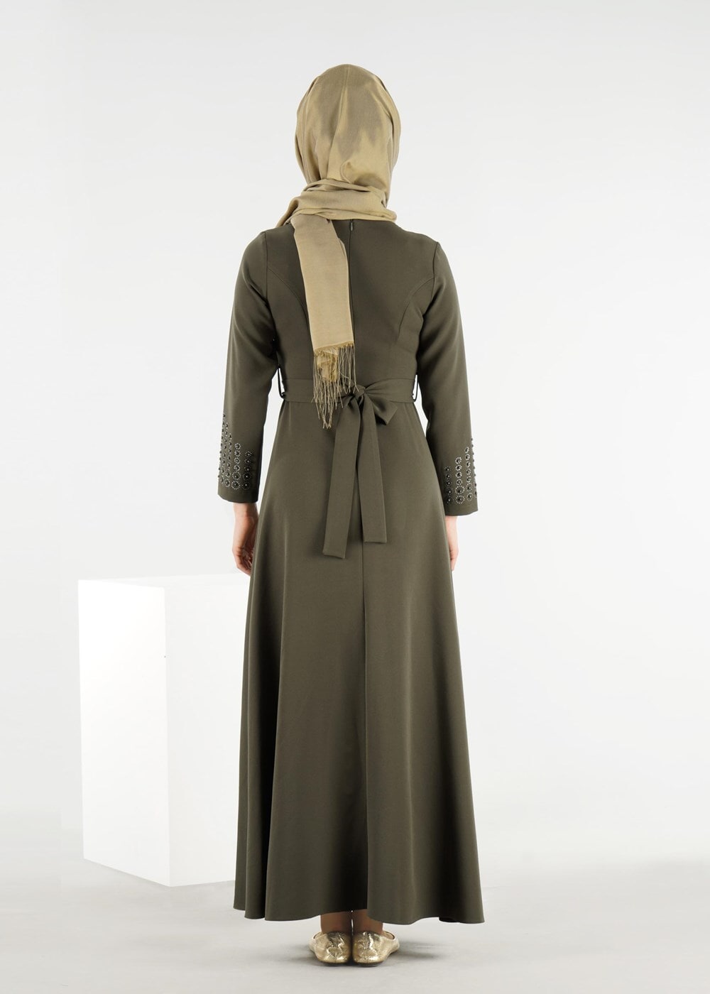 Vêtements hijab KAKI T 4773  Funda-Boncuk İşlemeli Elbise