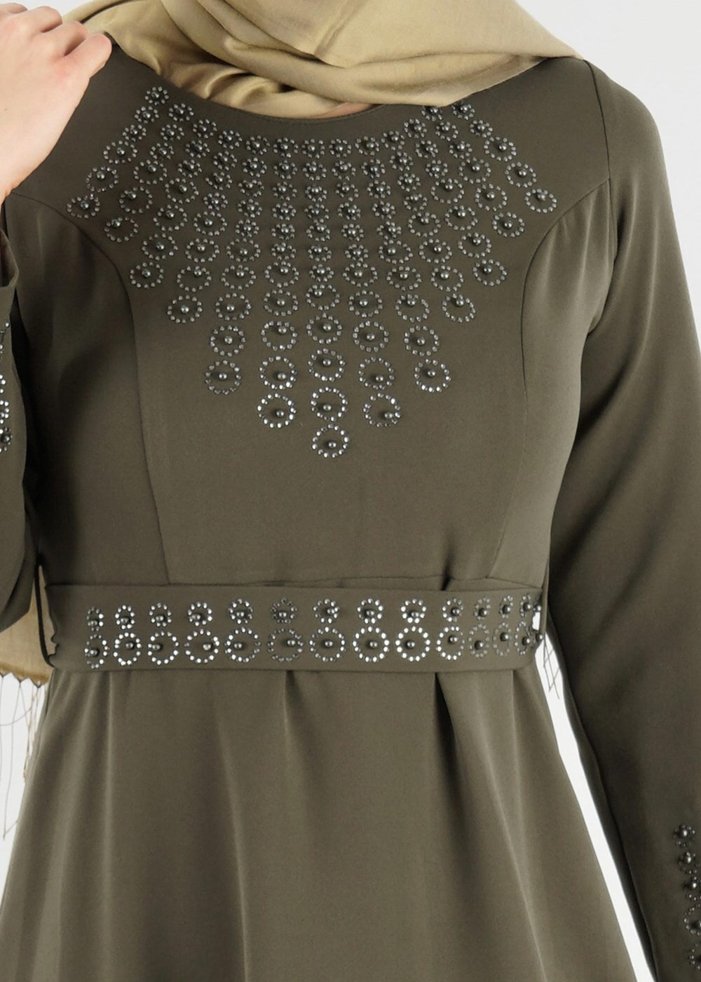 Vêtements hijab KAKI T 4773  Funda-Boncuk İşlemeli Elbise