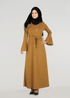 Tesettür giyim TURUNCU T 5873 Modabu-Kolu Volanlı İncili Elbise