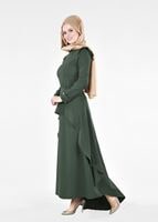 Tesettür giyim HAKİ T 9366 By Korkut-Hakim Yaka 2&prime;li Elbise