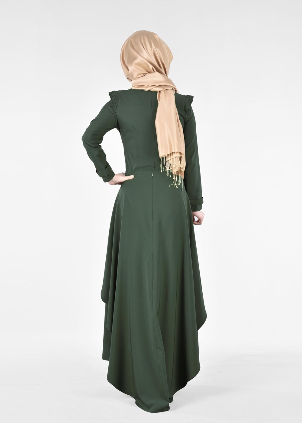 Tesettür giyim HAKİ T 9366 By Korkut-Hakim Yaka 2&prime;li Elbise