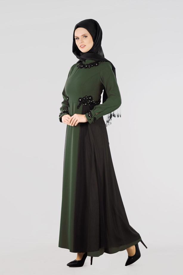 Vêtements hijab  T 9573 Funda-Tül Detaylı Abiye Elbise - TRENDTESETTÜR