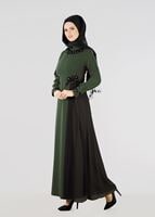 Vêtements hijab KAKI T 9573 Funda-Tül Detaylı Abiye Elbise