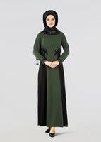 Vêtements hijab KAKI T 9573 Funda-Tül Detaylı Abiye Elbise