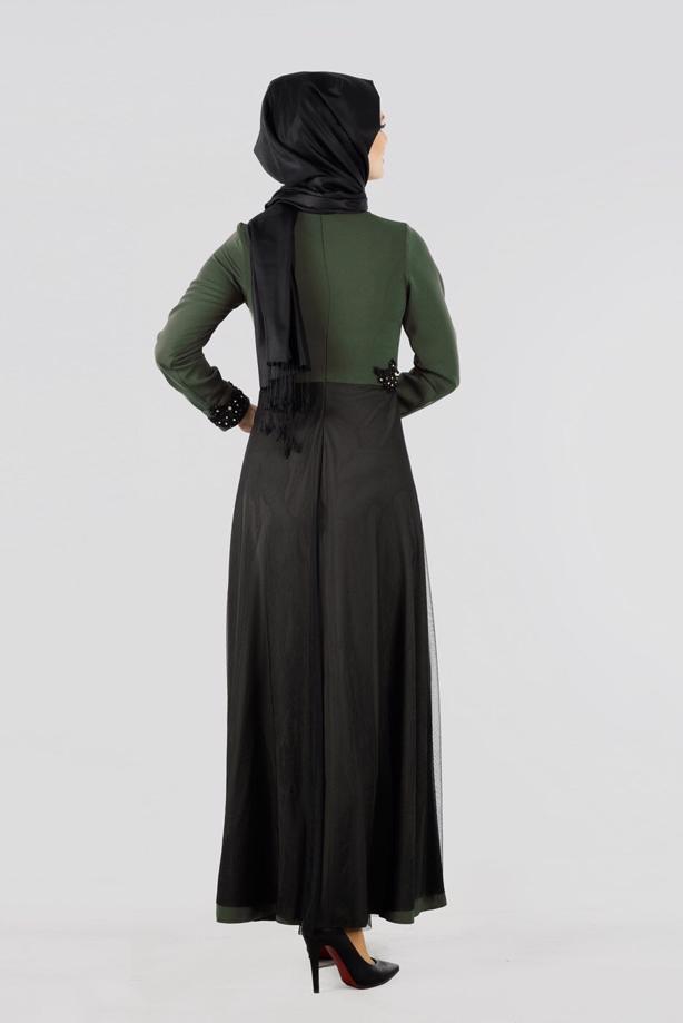 Vêtements hijab  T 9573 Funda-Tül Detaylı Abiye Elbise - TRENDTESETTÜR