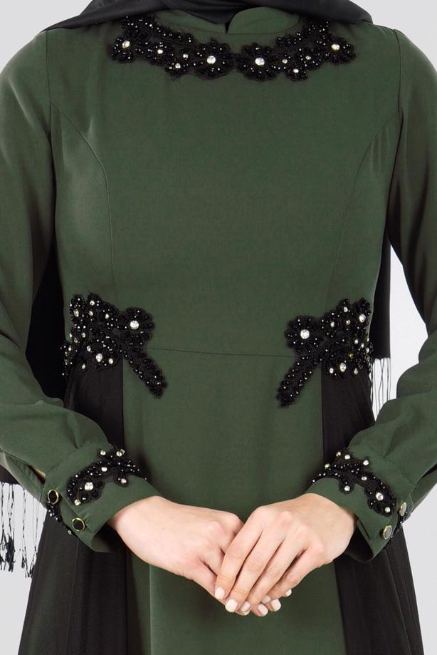 Vêtements hijab  T 9573 Funda-Tül Detaylı Abiye Elbise - TRENDTESETTÜR