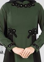 Vêtements hijab KAKI T 9573 Funda-Tül Detaylı Abiye Elbise