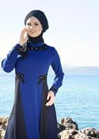 Vêtements hijab BLEU MARINE T 9573 Funda-Tül Detaylı Abiye Elbise