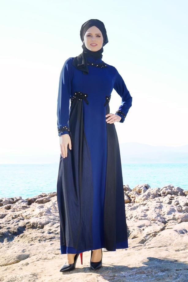 Vêtements hijab  T 9573 Funda-Tül Detaylı Abiye Elbise - TRENDTESETTÜR