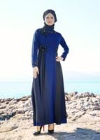 Vêtements hijab BLEU MARINE T 9573 Funda-Tül Detaylı Abiye Elbise