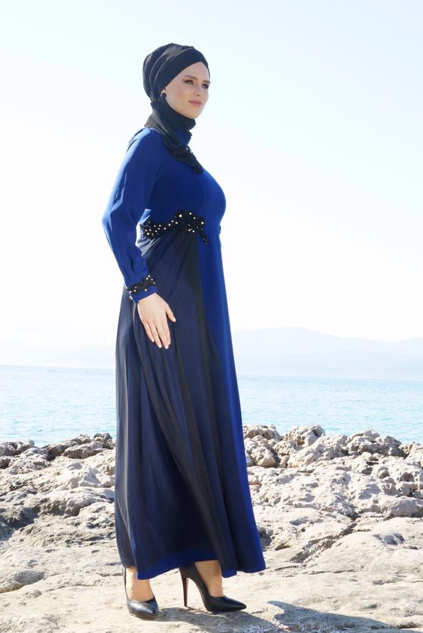 Vêtements hijab  T 9573 Funda-Tül Detaylı Abiye Elbise - TRENDTESETTÜR