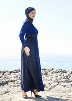 Vêtements hijab BLEU MARINE T 9573 Funda-Tül Detaylı Abiye Elbise