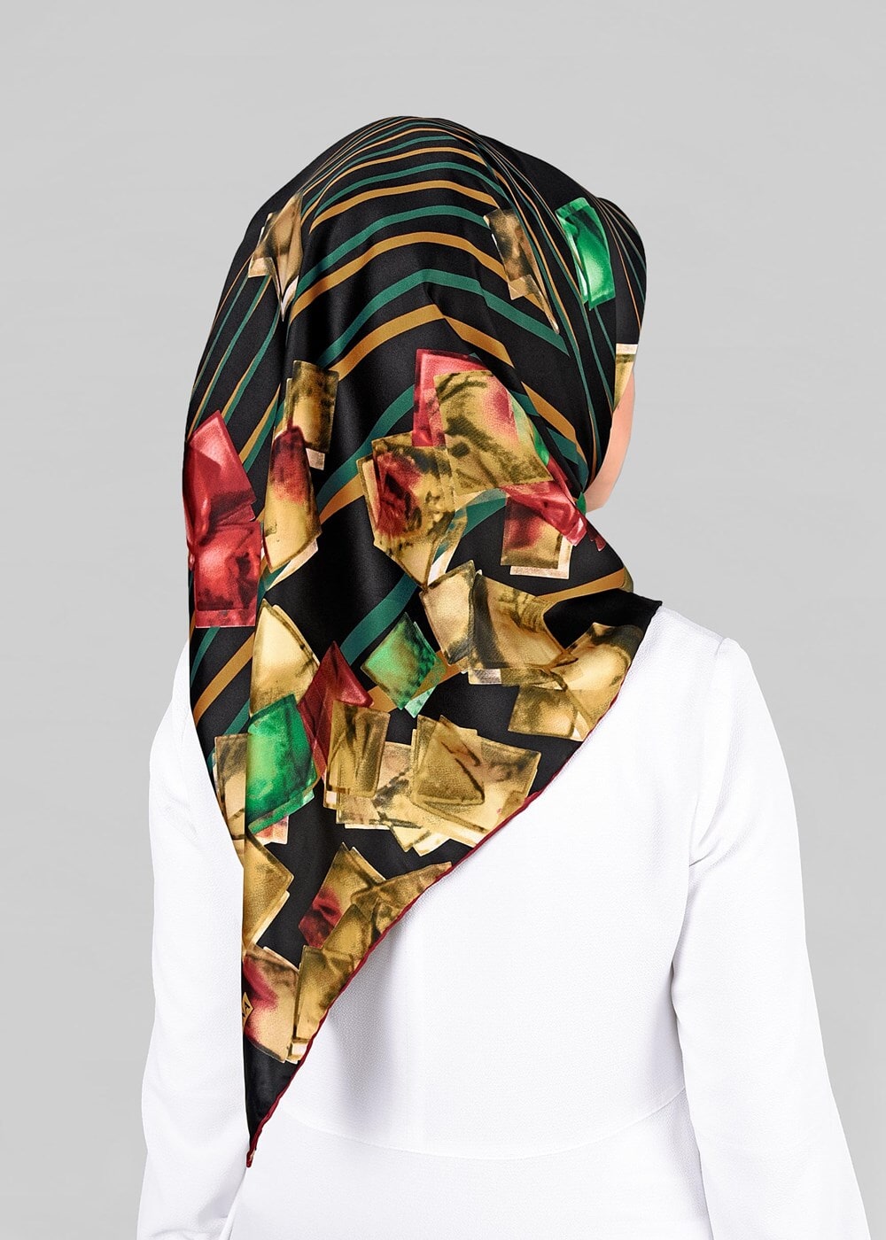 Tesettür giyim SİYAH T 12842  ALVİNA DESENLİ EŞARP