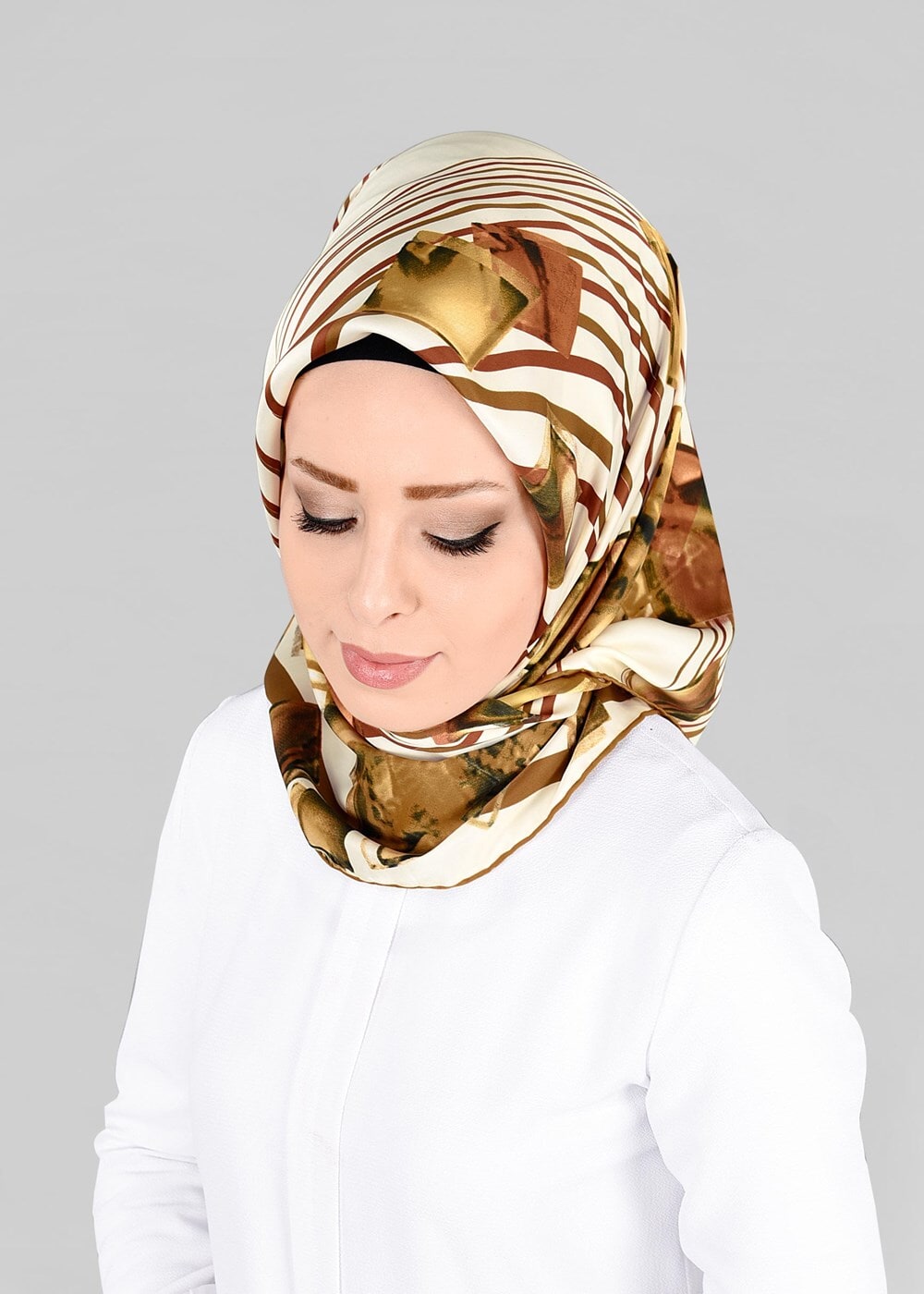 Tesettür giyim ALTIN T 12842  ALVİNA DESENLİ EŞARP