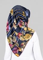 Tesettür giyim LACİVERT T 12842  ALVİNA DESENLİ EŞARP