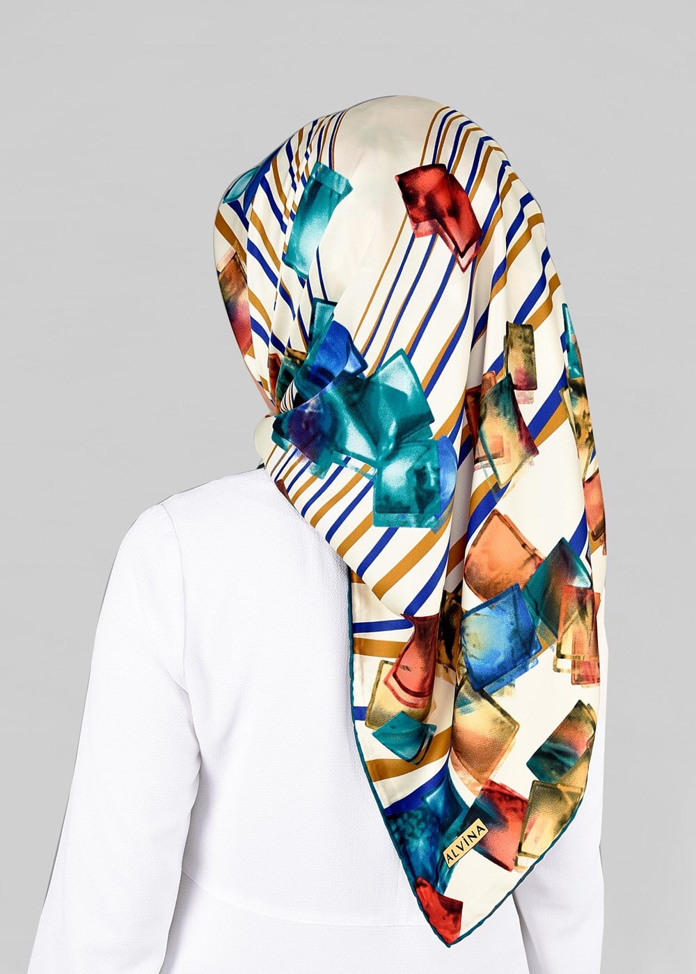 Tesettür giyim MAVİ T 12842  ALVİNA DESENLİ EŞARP