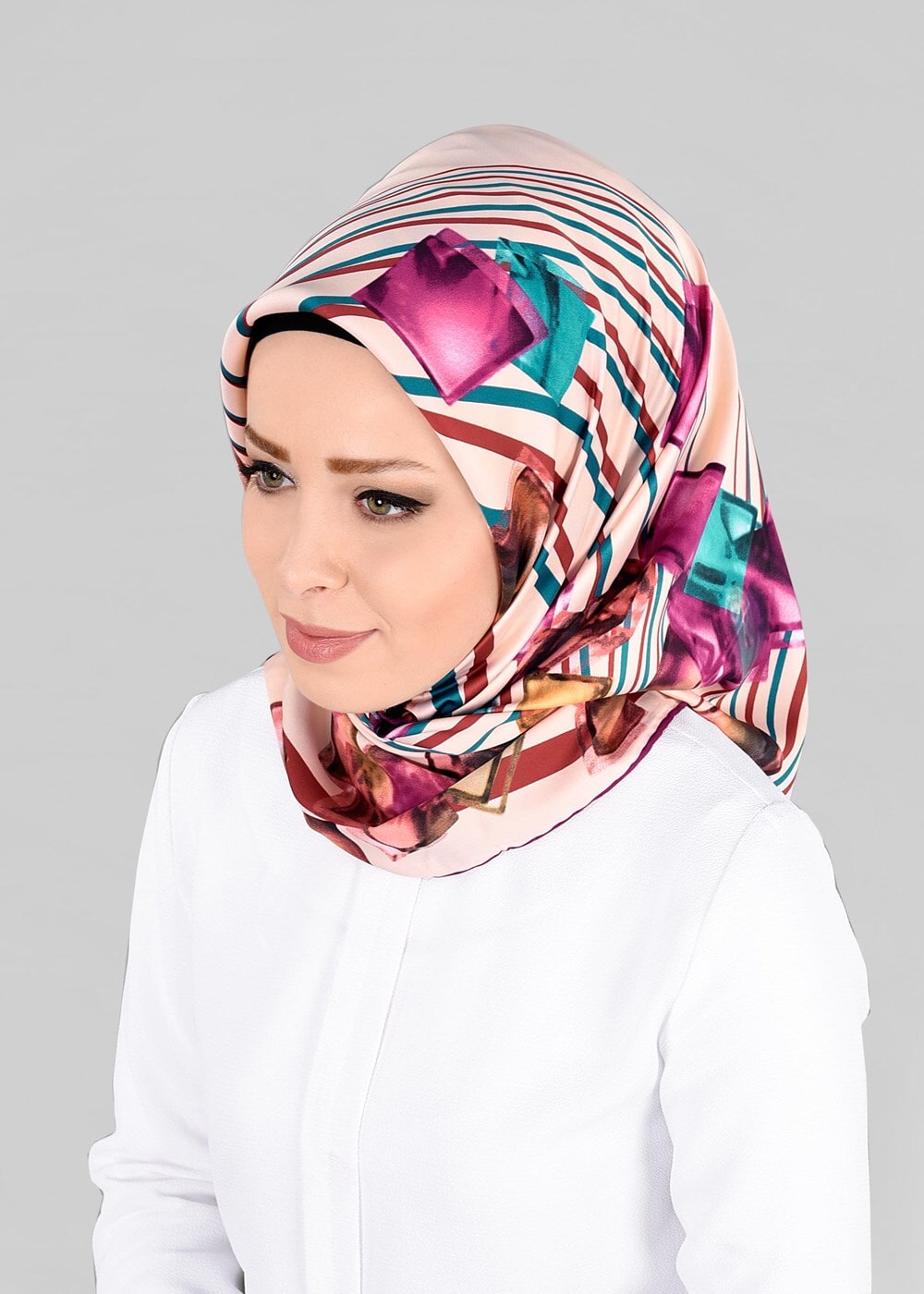 Tesettür giyim PUDRA T 12842  ALVİNA DESENLİ EŞARP