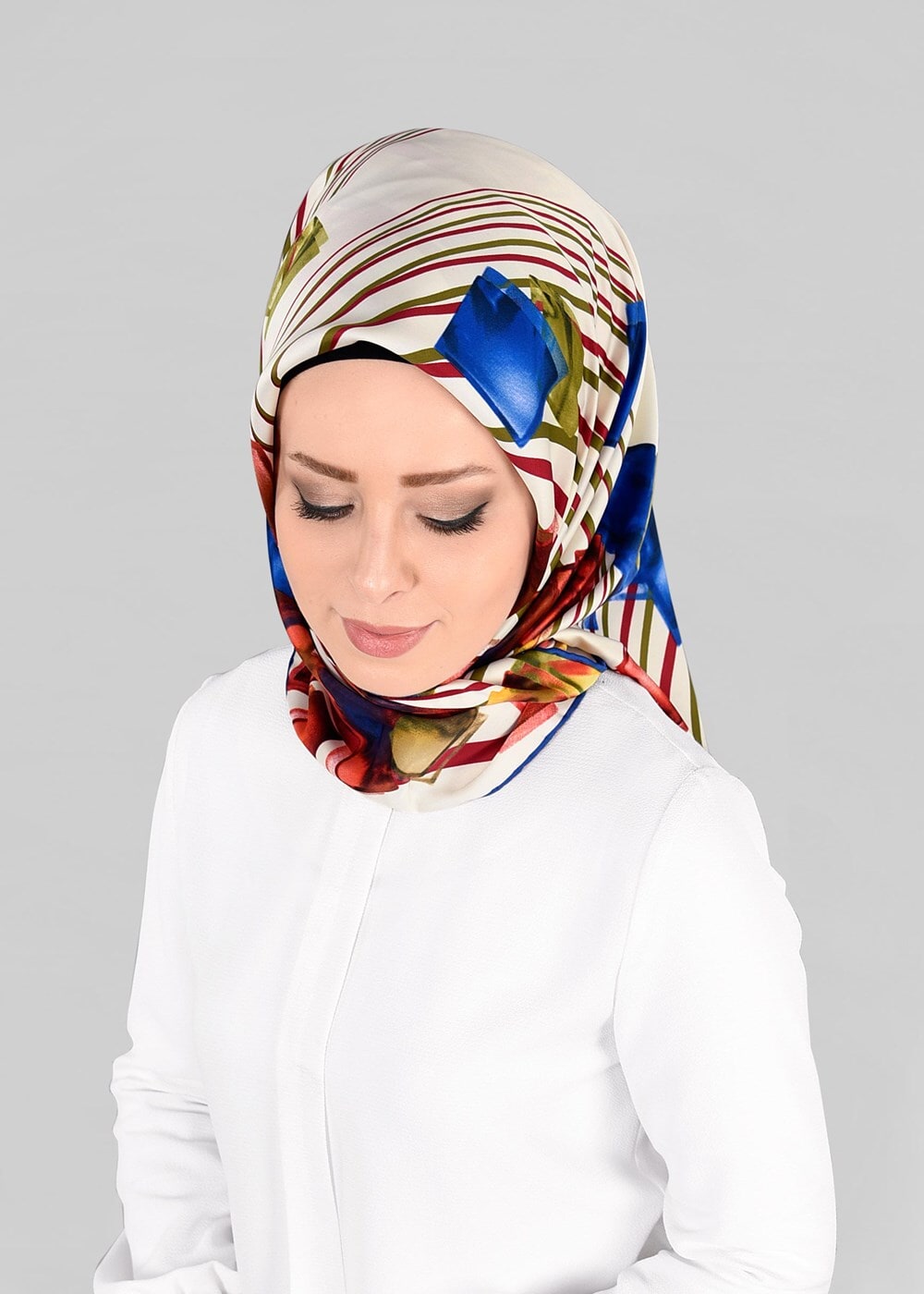 Vêtements hijab BLEU MARINE T 12842  ALVİNA DESENLİ EŞARP