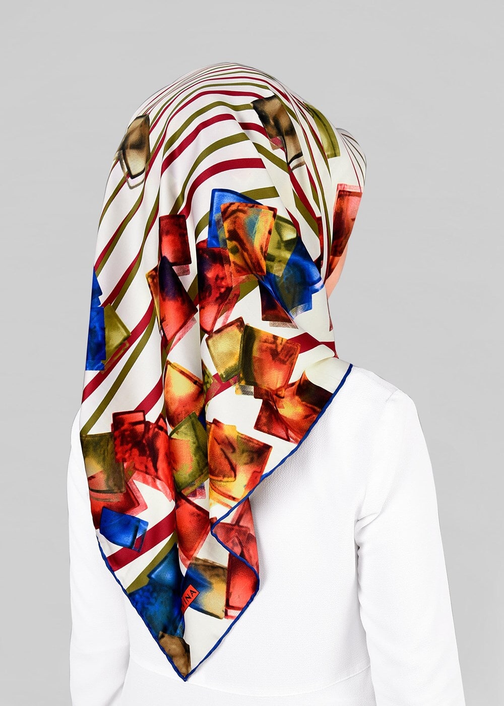 Vêtements hijab BLEU MARINE T 12842  ALVİNA DESENLİ EŞARP