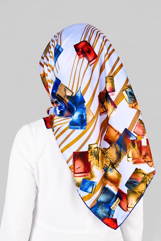 Hijab clothing BLUE T 12842  ALVİNA DESENLİ EŞARP - TRENDTESETTÜR