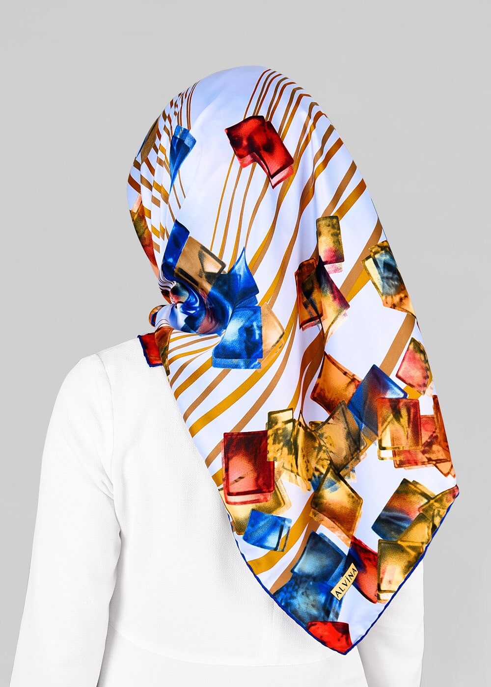 Vêtements hijab BLEU T 12842  ALVİNA DESENLİ EŞARP