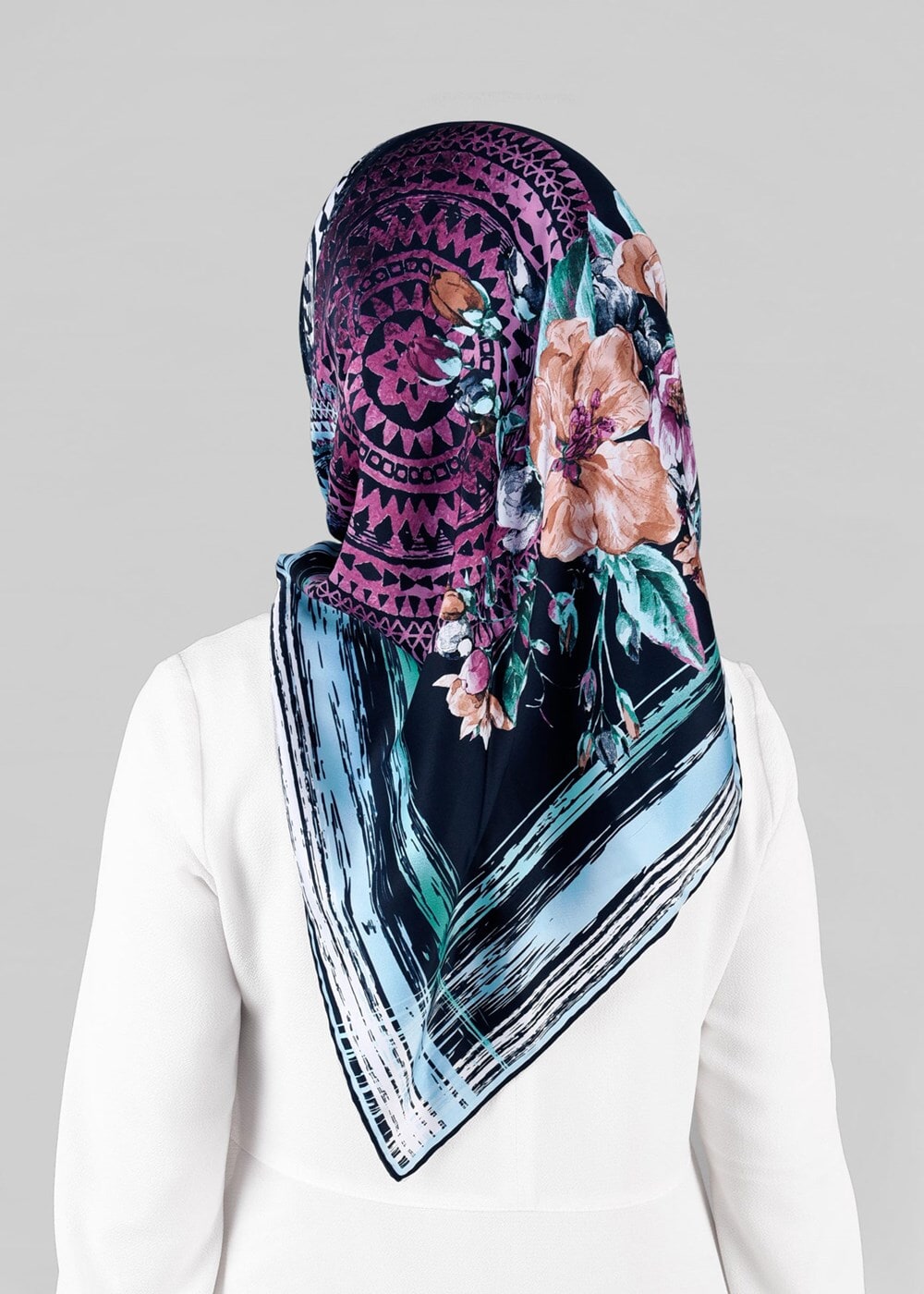 Tesettür giyim LACİVERT T 12844 ALVİNA DESENLİ EŞARP