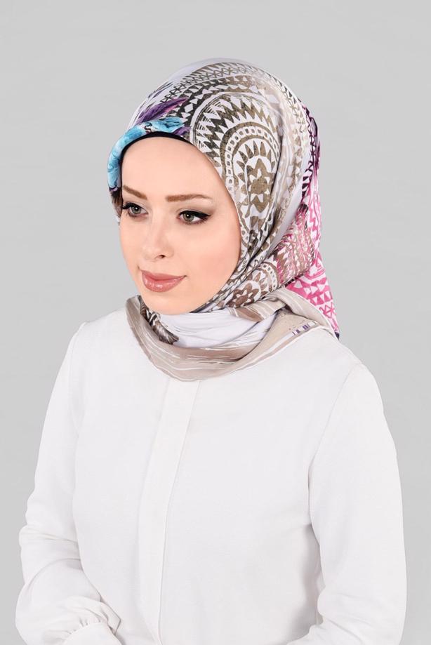 Vêtements hijab CRÈME T 12844 ALVİNA DESENLİ EŞARP - TRENDTESETTÜR