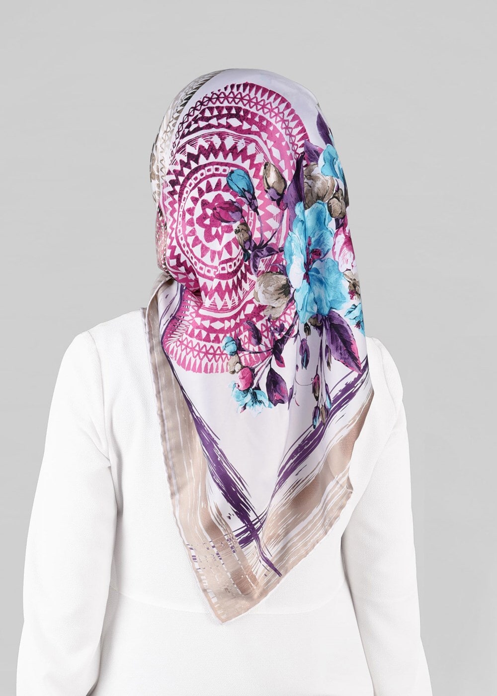 Tesettür giyim KREM T 12844 ALVİNA DESENLİ EŞARP