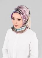 Tesettür giyim KREM T 12844 ALVİNA DESENLİ EŞARP