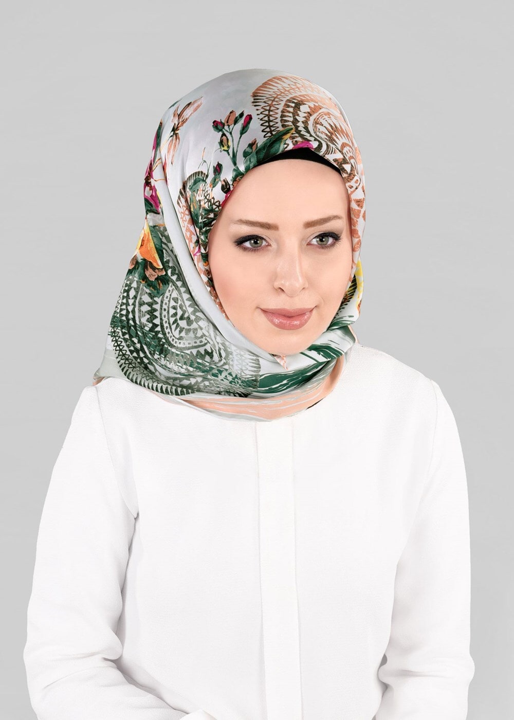 Tesettür giyim YEŞİL T 12844 ALVİNA DESENLİ EŞARP
