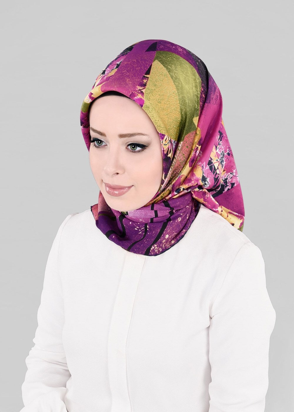 Tesettür giyim FUŞYA T 12845 ALVİNA DESENLİ EŞARP