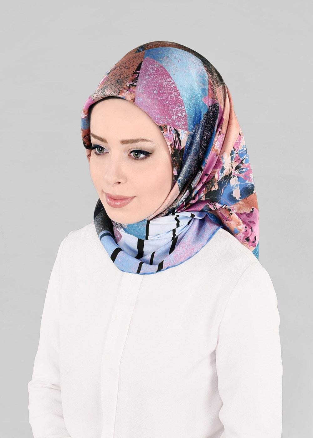 Tesettür giyim MAVİ T 12845 ALVİNA DESENLİ EŞARP