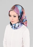 Tesettür giyim MAVİ T 12845 ALVİNA DESENLİ EŞARP