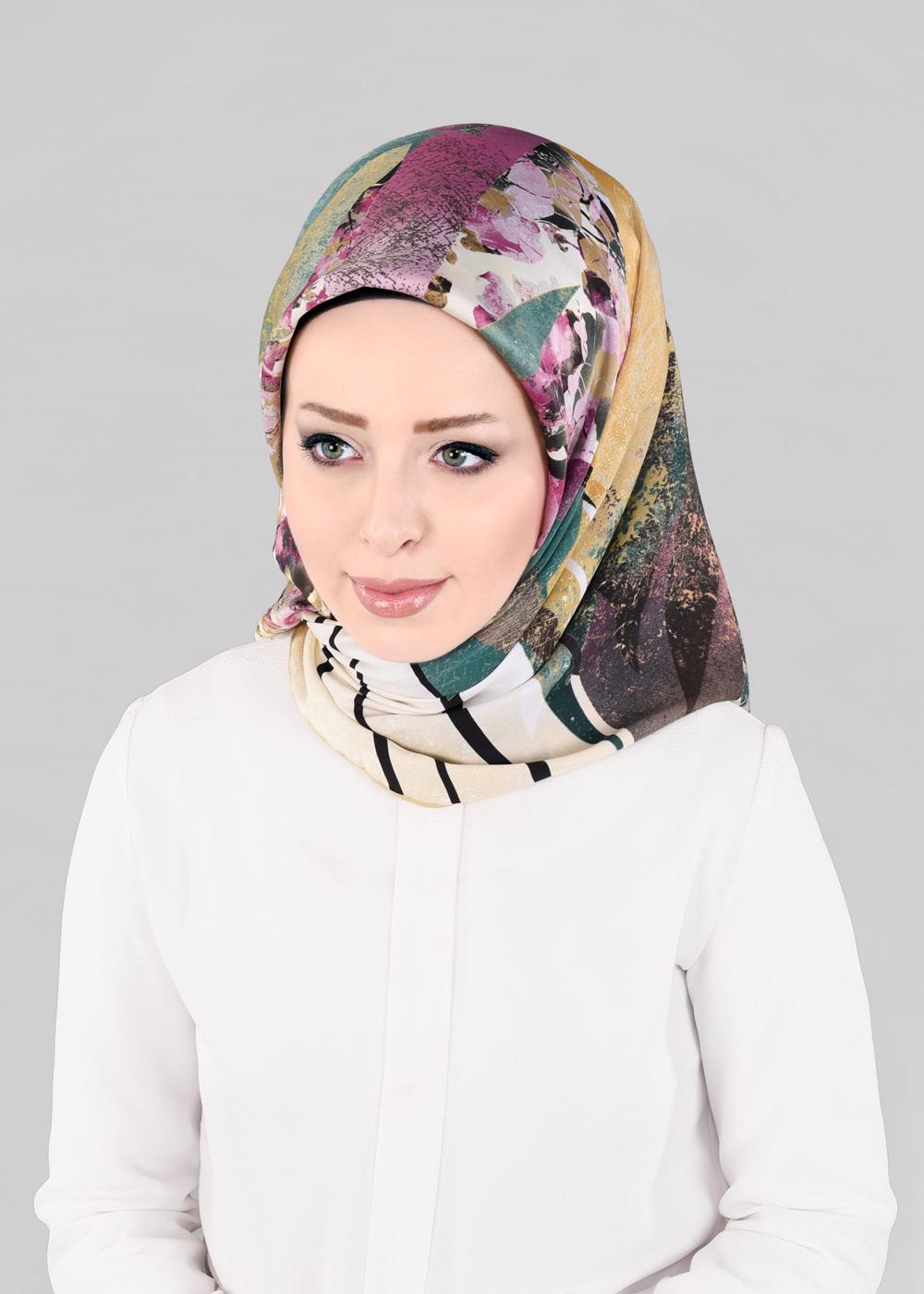 Tesettür giyim PUDRA T 12845 ALVİNA DESENLİ EŞARP