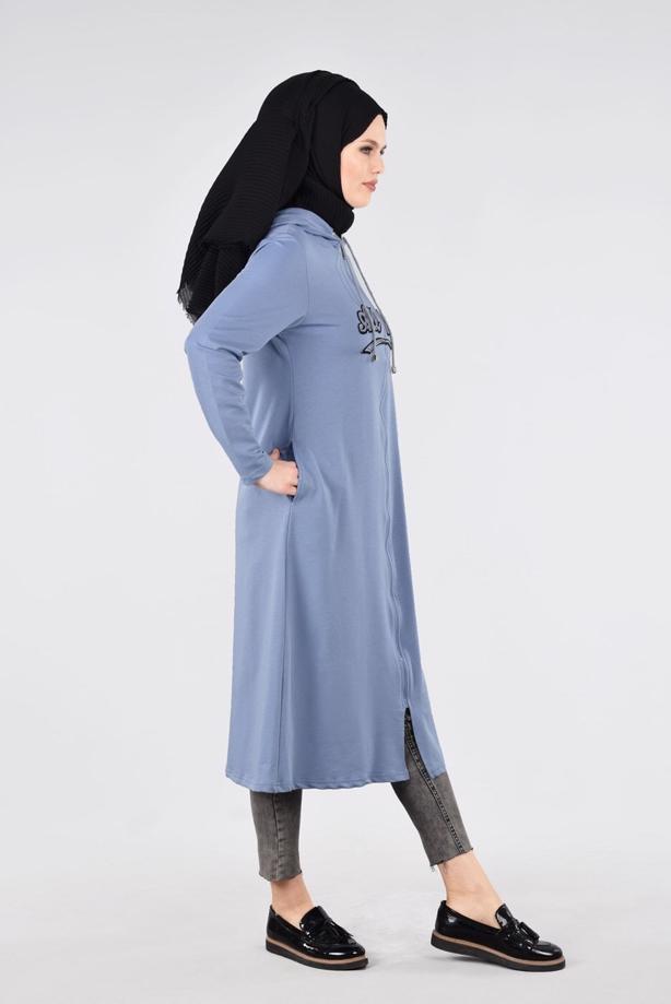 Tesettür giyim MAVİ T 89905 Allday- Tesettür Penye Hırka - TRENDTESETTÜR