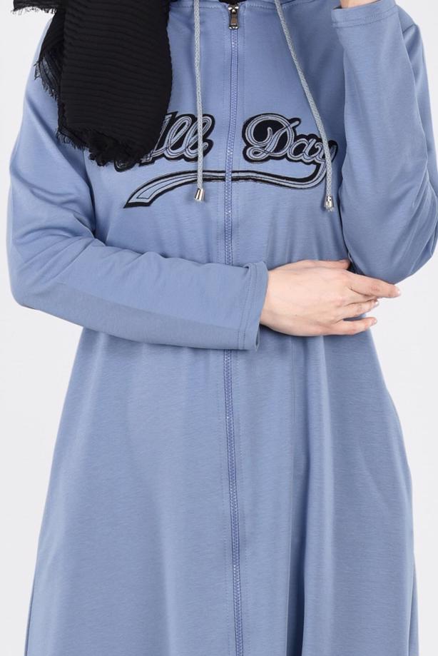 Tesettür giyim MAVİ T 89905 Allday- Tesettür Penye Hırka - TRENDTESETTÜR