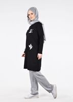 Tesettür giyim SİYAH T 2531 Kuş Payetli 2&prime;li Spor Tesettür Takım- Bwest