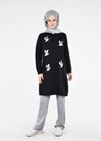 Tesettür giyim SİYAH T 2531 Kuş Payetli 2&prime;li Spor Tesettür Takım- Bwest