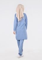 Tesettür giyim MAVİ T 6431 İnci Detaylı 2&prime;li Tesettür Spor Takım- Bwest