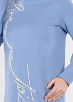 Tesettür giyim MAVİ T 6431 İnci Detaylı 2&prime;li Tesettür Spor Takım- Bwest