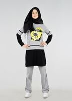 Tesettür giyim SİYAH T 8431 Çiçek Baskılı 2&prime;li Eşofman Taıkım-Bwest