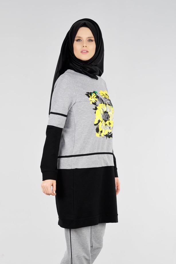 Tesettür giyim  T 8431 Çiçek Baskılı 2&prime;li Eşofman Taıkım-Bwest - TRENDTESETTÜR