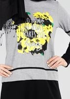 Vêtements hijab NOIR T 8431 Çiçek Baskılı 2′li Eşofman Taıkım-Bwest