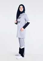 Tesettür giyim GRİ T 9931 Bwest- Baskı Detaylı 2&prime;li Esofman Takım