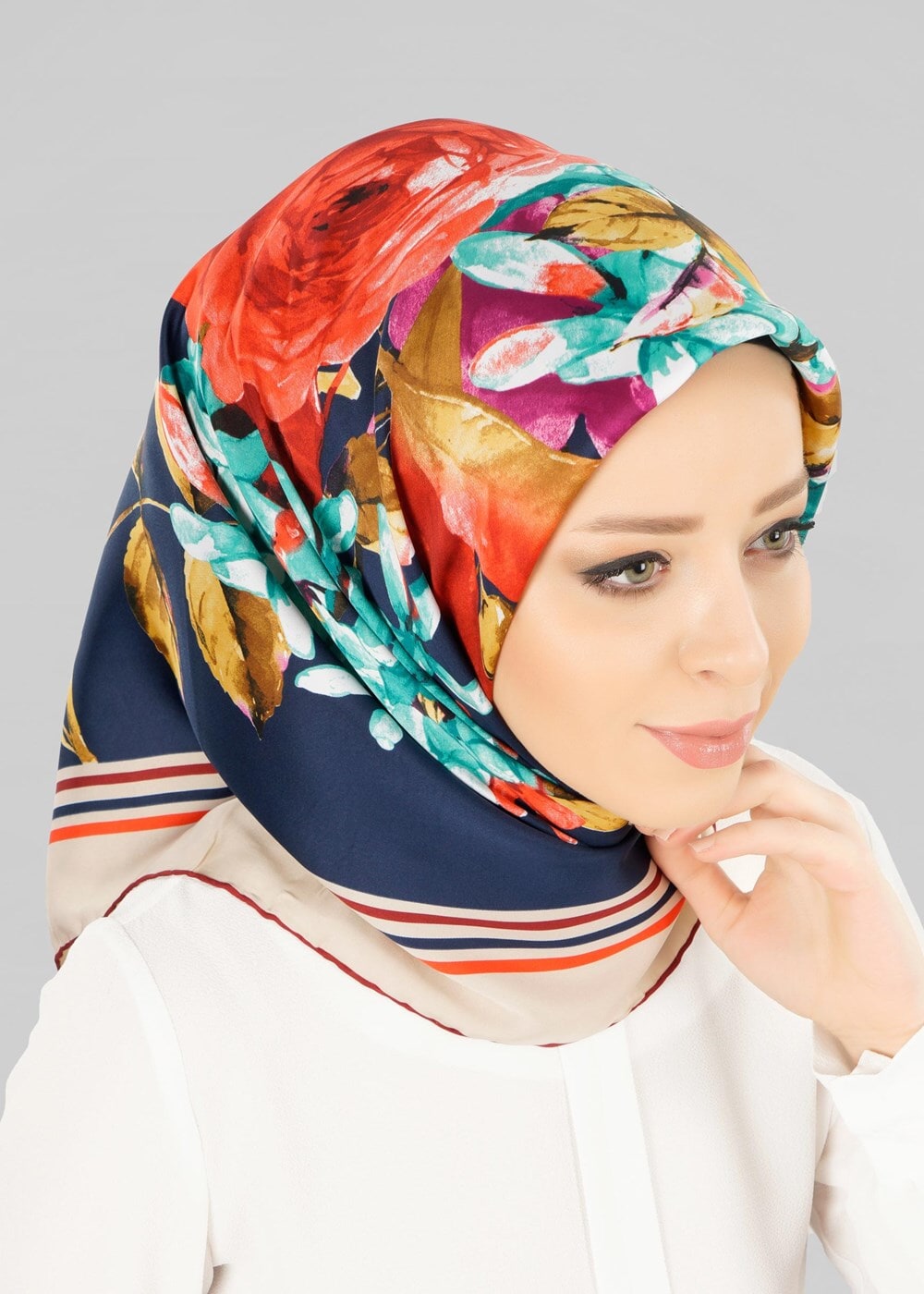 Tesettür giyim GRİ T 12778 ALVİNA DESENLİ EŞARP