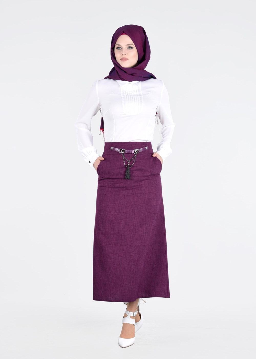 Tesettür giyim MÜRDÜM T 074 Kemer Detaylı Dar Kesim Etek-İşler Collection