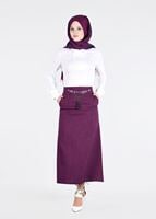Tesettür giyim MÜRDÜM T 074 Kemer Detaylı Dar Kesim Etek-İşler Collection