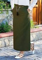 Tesettür giyim HAKİ T 074 Kemer Detaylı Dar Kesim Etek-İşler Collection