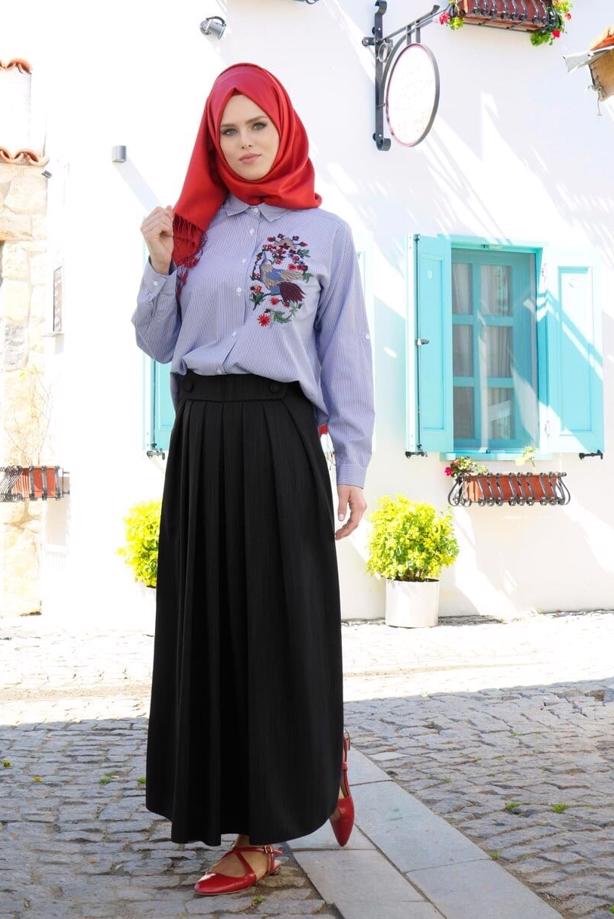 Vêtements hijab  T 0614 Işıl Lıfe-Piliseli Etek - TRENDTESETTÜR