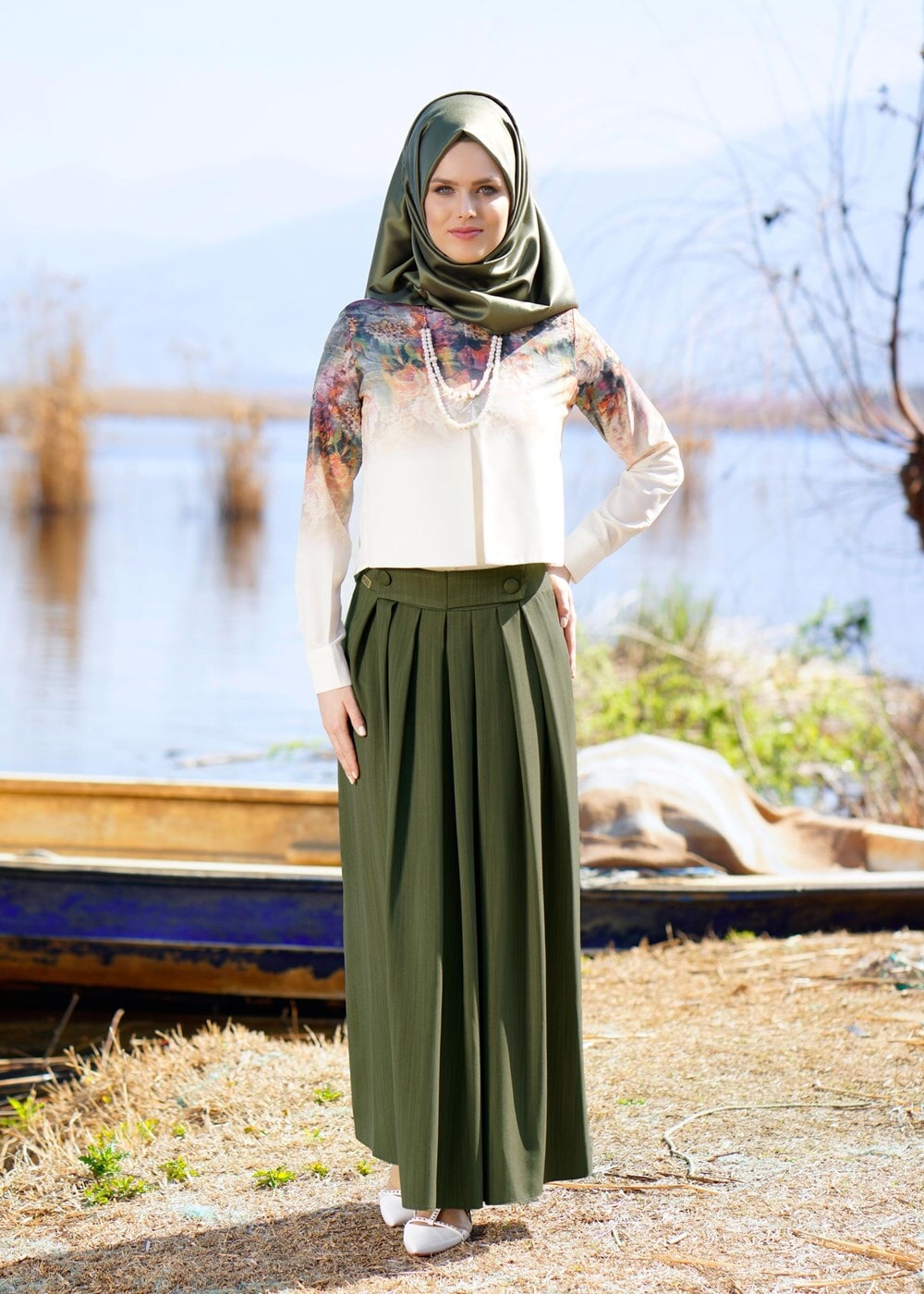 Hijab clothing KHAKI T 0614 Işıl Lıfe-Piliseli Etek